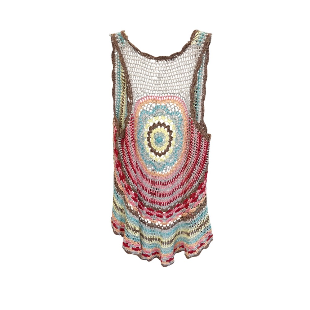 American Rag Multicolor Crochet Open Front Vest Boho Festival Hippie - Size M/L - Picture 3 of 6